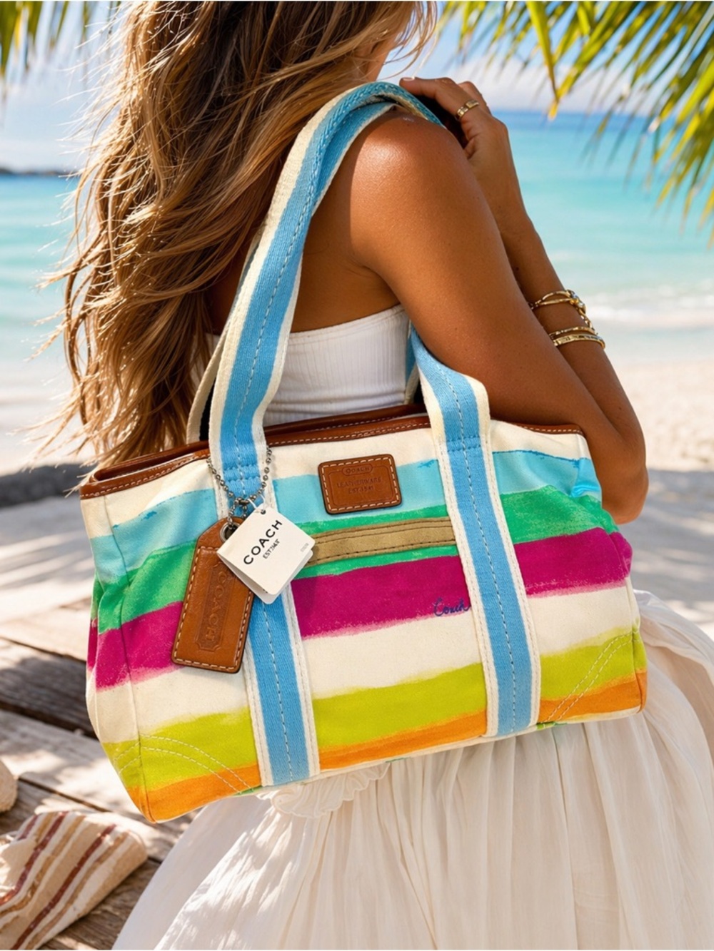 Coach 2006 Rare NWT Hampton Watercolor Striped Tote Bag M0763 - 10025 Vintage